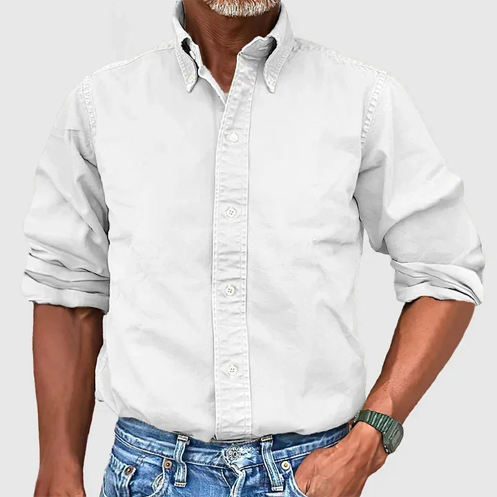 New Shirts for Men Pure Color Long Sleeve Turn-down Collar Designer Clothes Single-Breasted Blouse Imitation Denim Men's Shirt