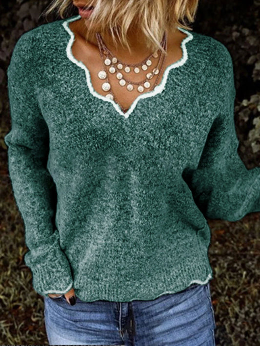 Women's Sweaters Autumn Winter Fashion Comfortable 2025 Plain Knitwear Asymmetrical Long Sleeve V-Neck Daily Sweaters