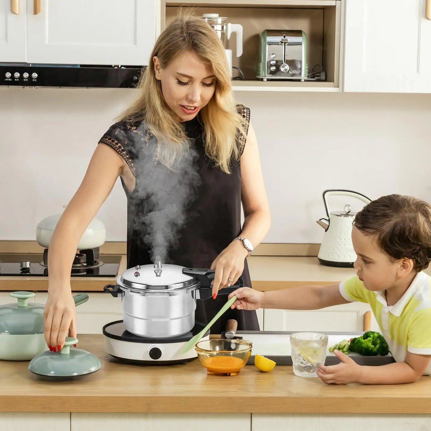 Pressure Cooker 5L Pressure Cookware with Steamer Insert Aluminum Alloy Cookware for Meat Poultry Seafood Vegetable Kitchen Cook