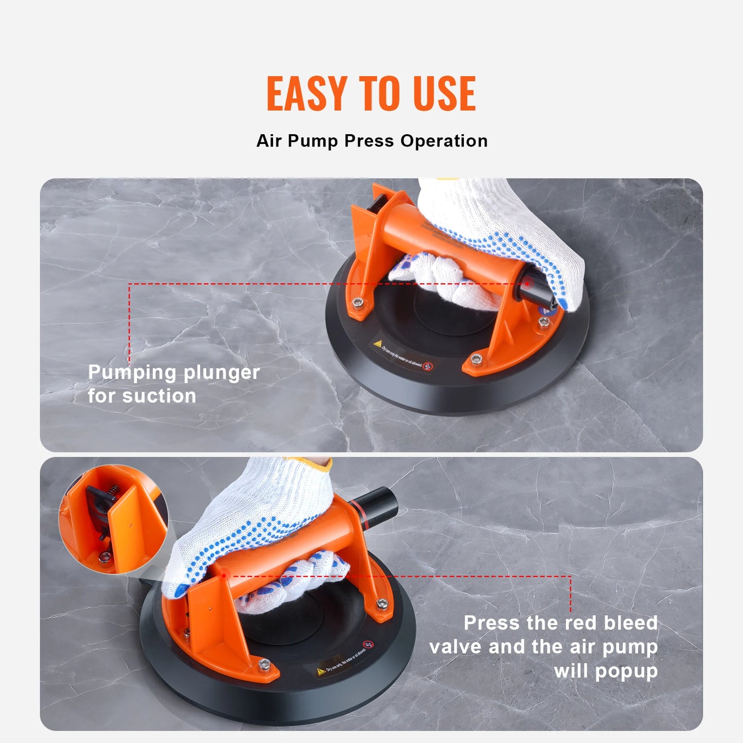 SucceBuy 8in Glass Vacuum Suction Cup with ABS/Metal Handle Industrial Tile Lifter Tool for Wood Panel Lifting Clearance Sale