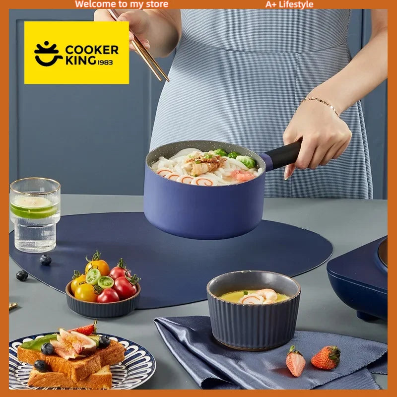 COOKER KING Spot Goods 16cm Milk Pot Medical Stone Coating Soup Pot Stainless Steel Cooking Noodles Stew Pot Boiling Congee Pan