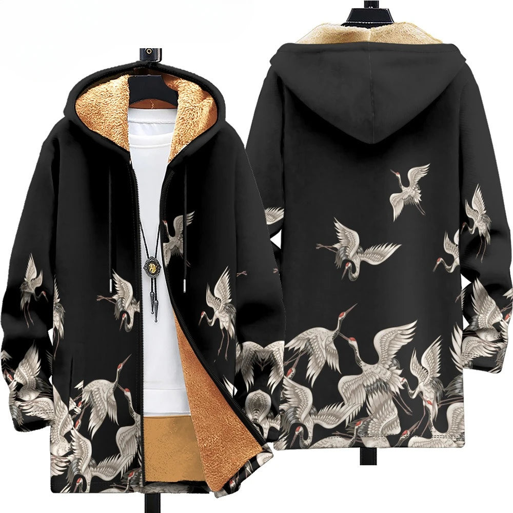 Men Cardigans Coats Black White Texture Printed Plush Thick Winter Abstract Art Graphics Jackets Casual Streetwear Clothing