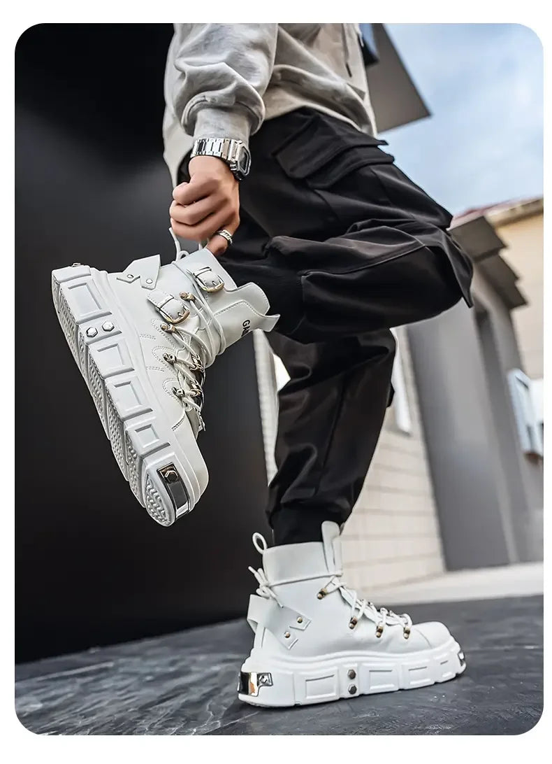 Boots For Man Fashion Rivet Leather Design Luxury Shoes Gothic Black Street Hip Hop punk Rock ankle boots Men Motorcycle shoes