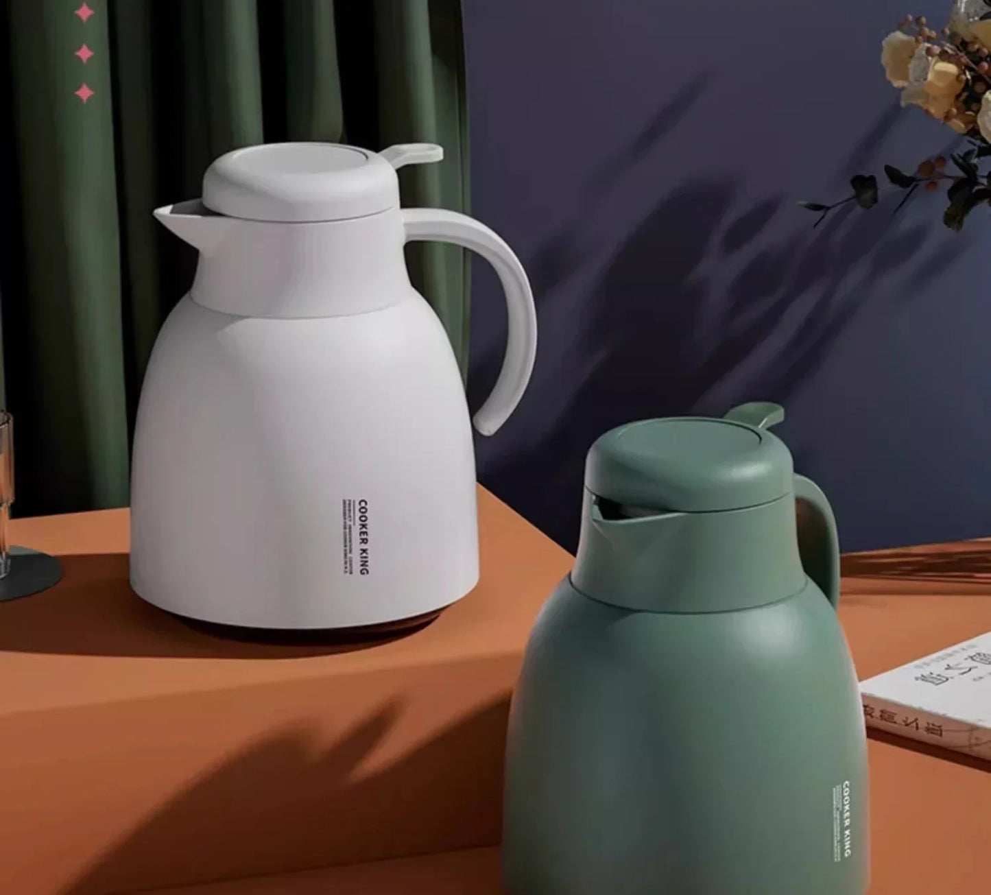 COOKER KING Thermo Jug Glass Inner Insulation Pot Thermal Kettle with Handle Dormitory Thermal Flask Keep Warm＆Cold Water Kettle