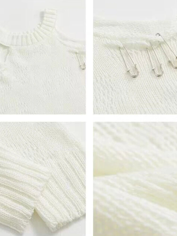 Pullovers Women Hole Streetwear Personality Sheer Hotsweet Female Casual Loose Spring Korean Style Off Shoulder Comfort Sweater