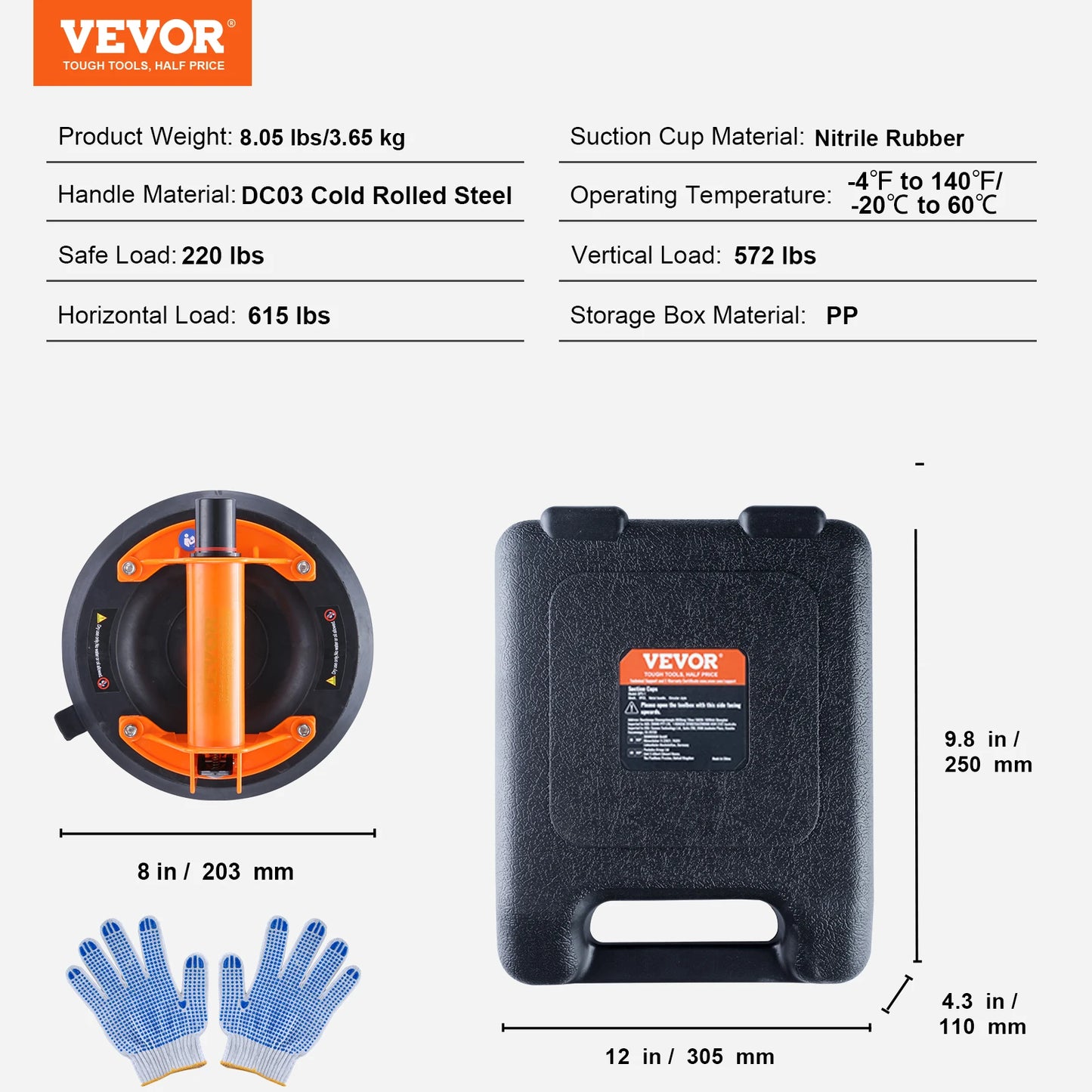 SucceBuy 8in Glass Vacuum Suction Cup with ABS/Metal Handle Industrial Tile Lifter Tool for Wood Panel Lifting Clearance Sale