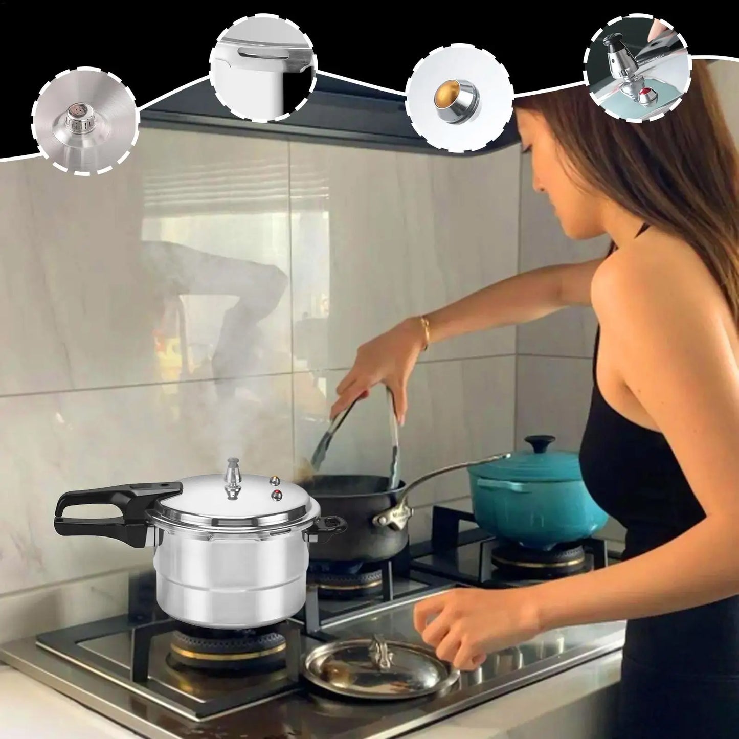 Pressure Cooker 5L Pressure Cookware with Steamer Insert Aluminum Alloy Cookware for Meat Poultry Seafood Vegetable Kitchen Cook