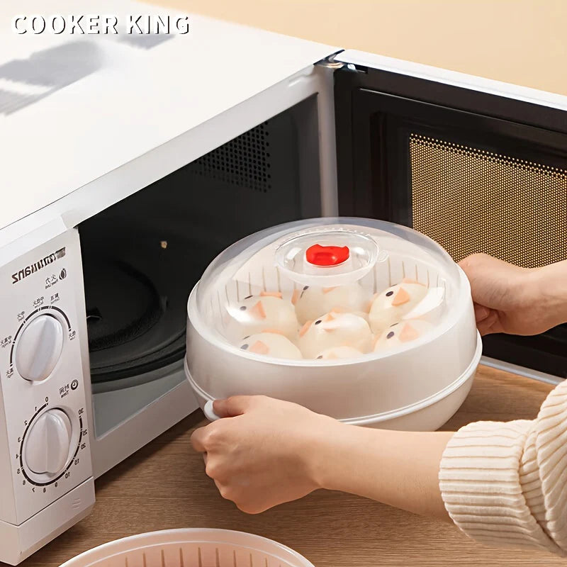 COOKER KING Microwave Heating Steamer Food Grade Household Water Adding Double Layer Thick Container Dish Steamer Steamer
