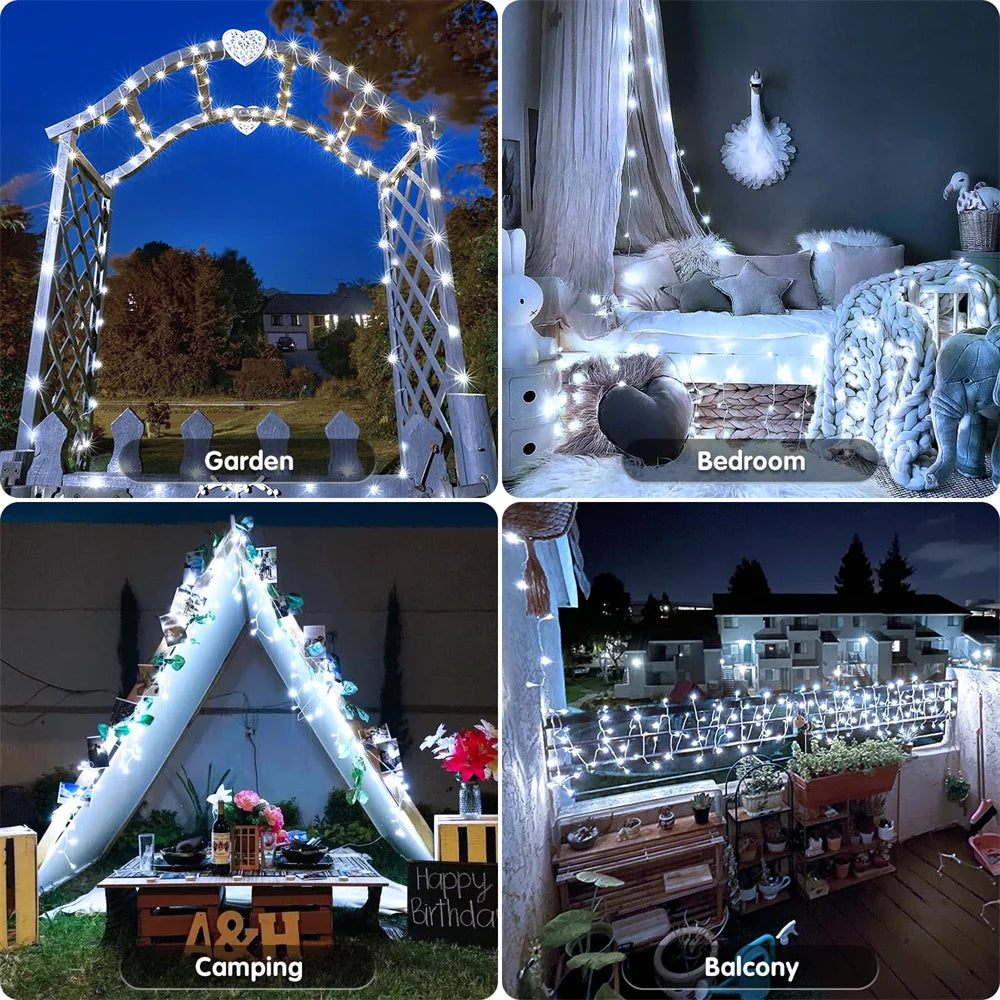 Christmas Lights Outdoor Battery Power String Lights Waterproof Twinkle Fairy Mini Lights with 8 Modes Remote Indoor White