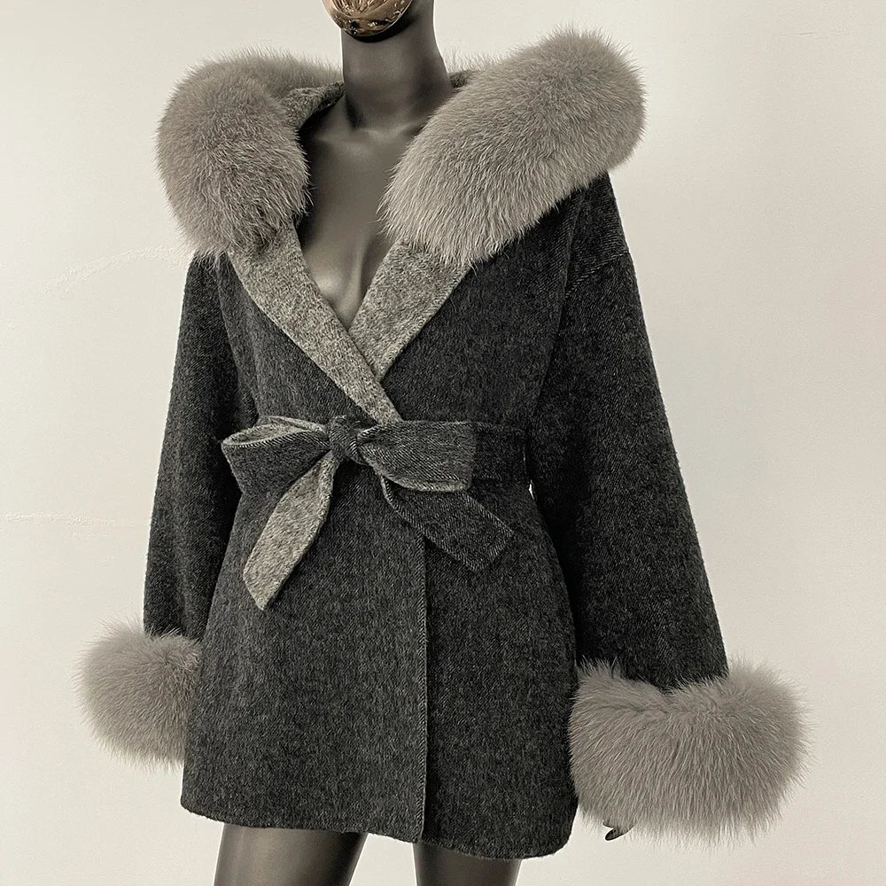 Real Fur Wool Coat Women Clothing Hooded Autumn Winter Commute Fur Coat 2025 Fashion Clothes Lady Raccoon Fur Woolen Jacket