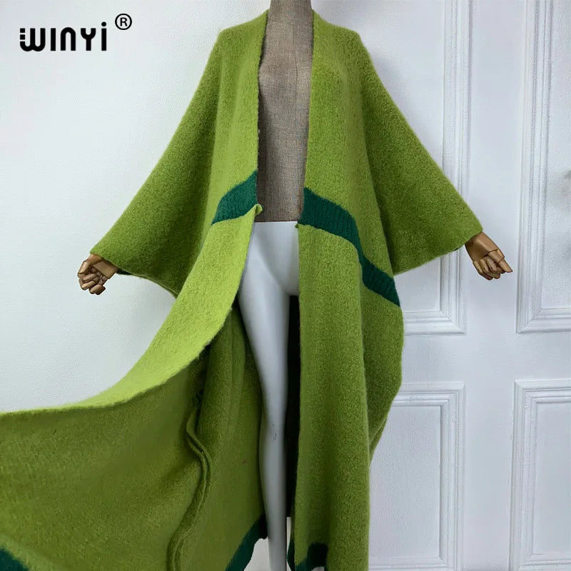 WINYI winter outfits for women Luxury Fur Neutral coat Thick comfortable Warm Solid color fashion coat poncho long down dress