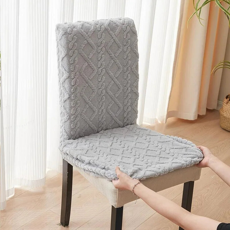 Thick Dining room Chair Cover Jacquard Plush Stretch Chair Slipcovers Solid Color Office Chairs Covers for Living Room Wedding