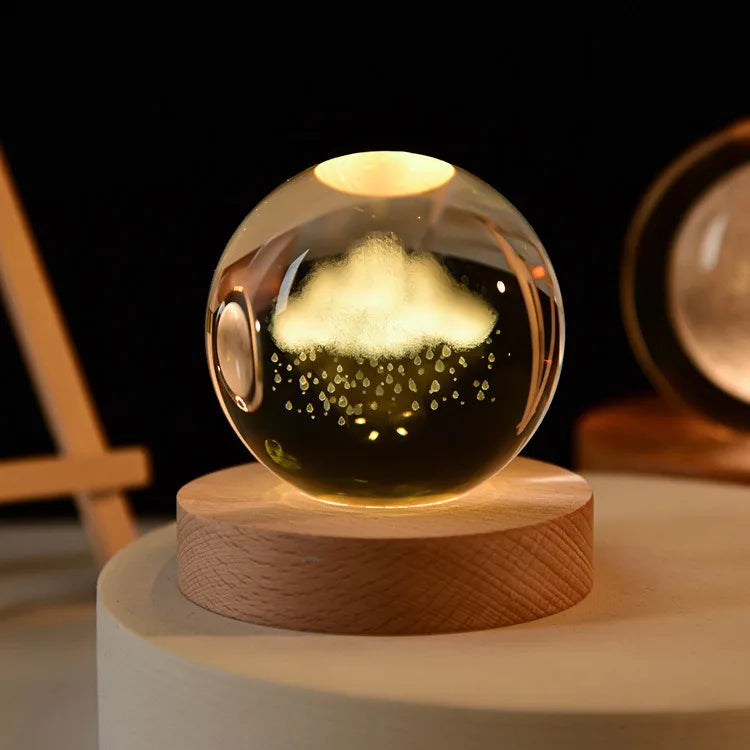 Small 3D Solar System Crystal Ball With LED Base, Night Light For Home Decoration, Gift For Astronomy Lovers