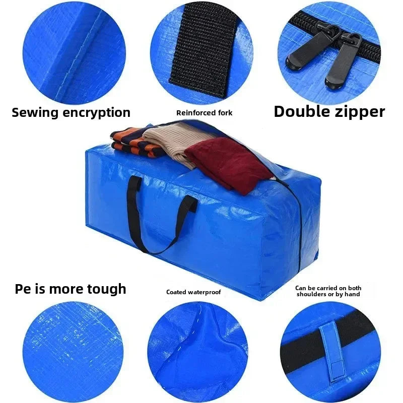 4/2/1pcs Large Capacity Foldable Storage Moving Bag Bluezip-up Hand Woven Packaging Bag Customizable Oval Shape Home Goods