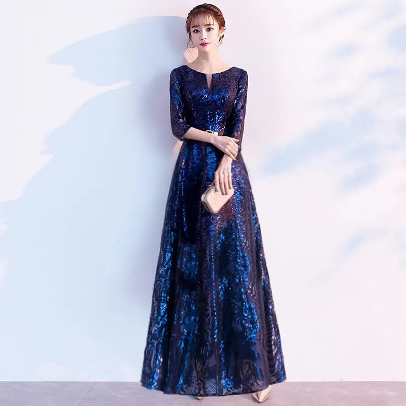 Blue Evening Gown for Women, with A High-end and Niche Temperament, Suitable for The Host's Dress At The Annual Meeting