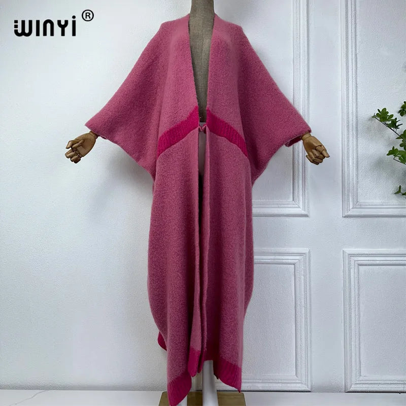 WINYI winter outfits for women Luxury Fur Neutral coat Thick comfortable Warm Solid color fashion coat poncho long down dress