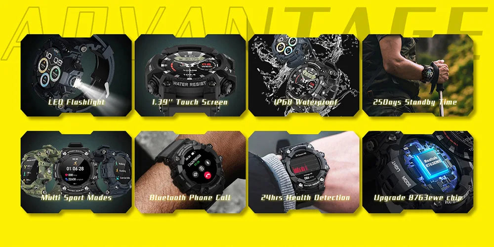 T6plus Compass Altitude Air Pressure Smart Watch  100+ Sport Mode Fitness Tracker Outdoor Military Smartwatch