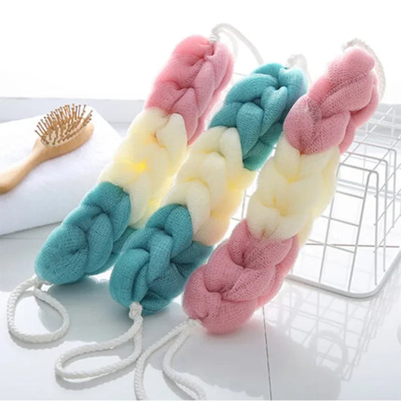 Exfoliating Bath Towel - Long Handle Back Scrubber for Deep Cleansing, Color Block Design Mesh Body Scrub