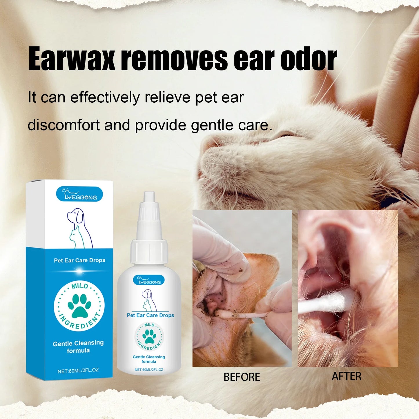 Pet Ear Care Drops for Dag Cat Gently Clean the Ears Remove Ear Mites Relieve Itching Reduce Odor Prevent Dryness Pet Ear Care