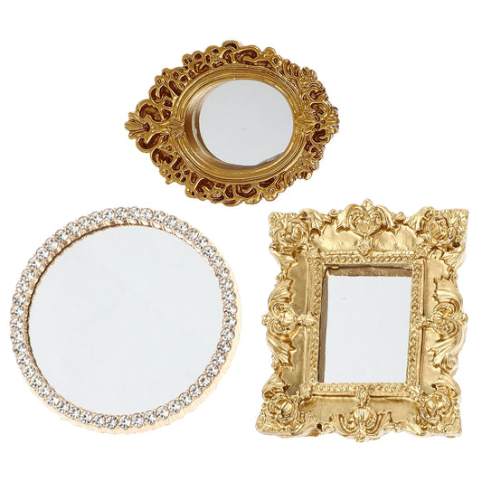 3Pcs Mini Classical Mirror Resin Material Micro Scene Models Mini House Decor Vintage Small Mirror Micro Scene Model