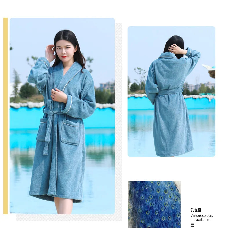 Bathrobe Men Winter Thick Warm Long Bathrobe Plus Size Towel Fleece Soft Nightgowns Bridesmaid Kimono Bath Robes Dressing Gown