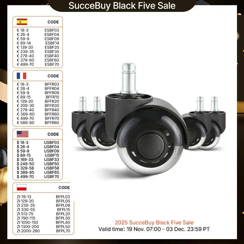 SucceBuy 2/3 inch Set of 5 Office Chair Wheels Replacement Computer Gaming Desk Universal Caster for Hardwood Floors and Carpet