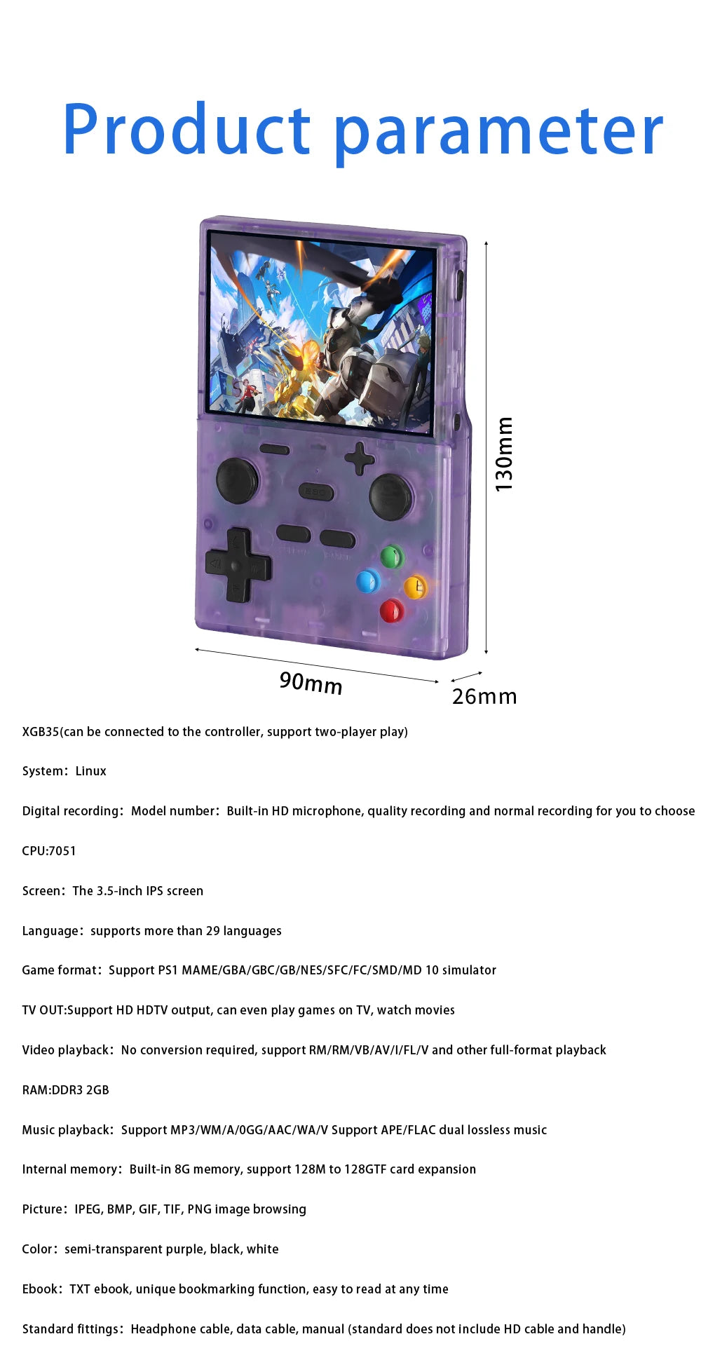 XGB35 Game Console 40000+Games 3.5'' Hd screen Wireless dual controller, two-player battle Play games on TV  Linux System