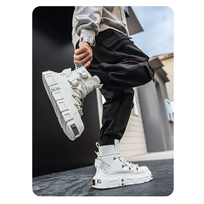 Boots For Man Fashion Rivet Leather Design Luxury Shoes Gothic Black Street Hip Hop punk Rock ankle boots Men Motorcycle shoes