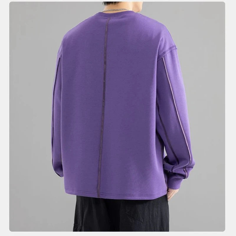 Sweatshirt Male Street Wear  Clothes American Casual Decorative Stitch Round Neck Long Sleeve Unisex Couple Autumn Fashion Top