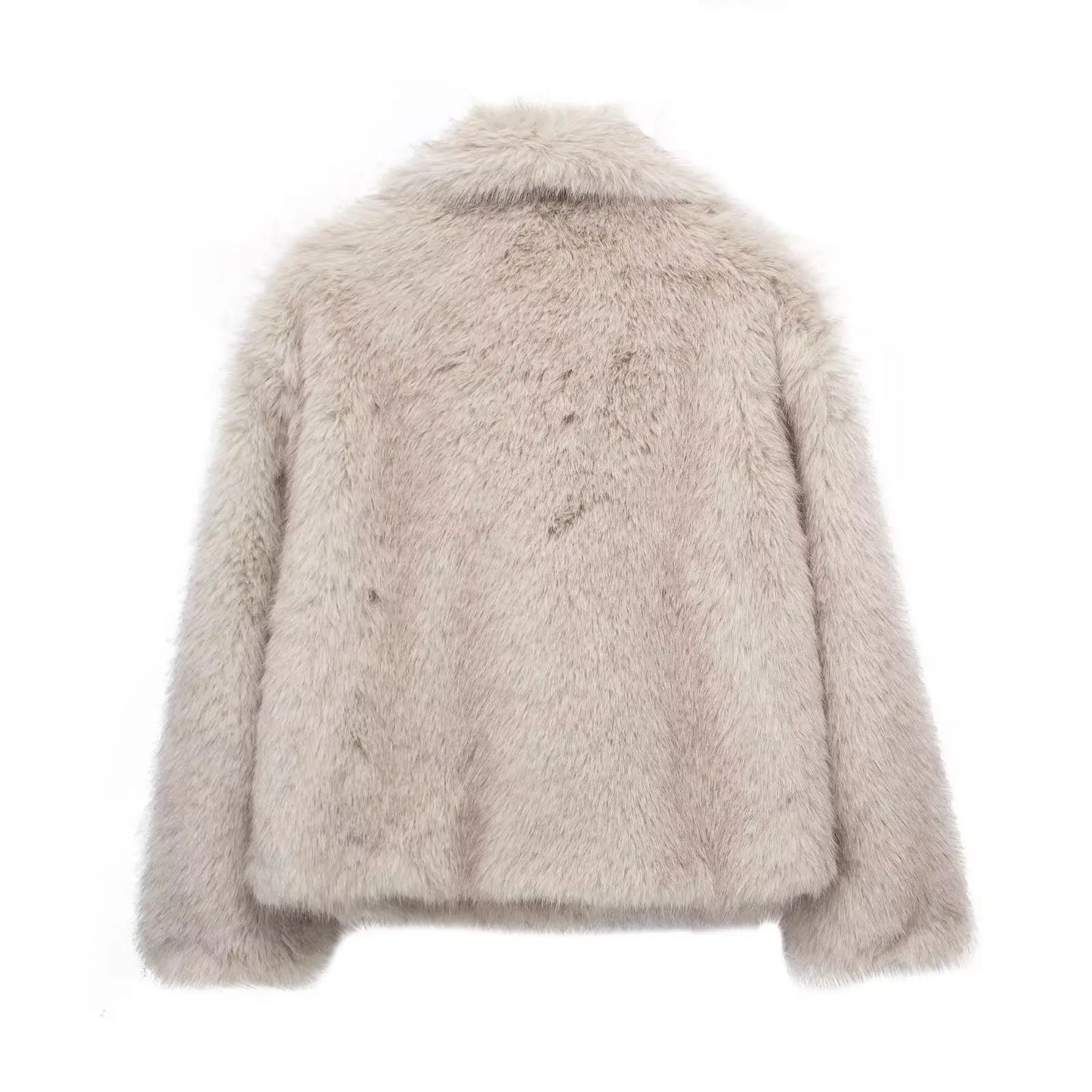 HH Winter Women Elegant Warm Plush Coat Turn-Down Collar Thick Cardigan Coat Female Pocket Long Sleeve Short Outerwear Mujer