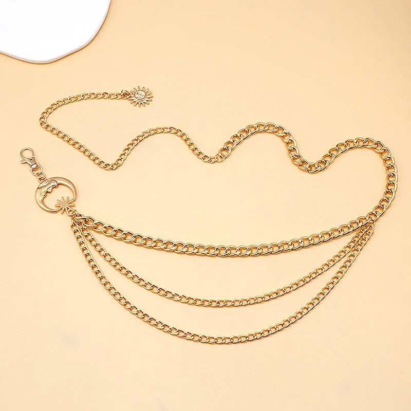 1Pc Women Waist Chain Belt for Dress Skirt Belts with Moon Star Waistbands Gold Silver Ladies Clothing Accessories