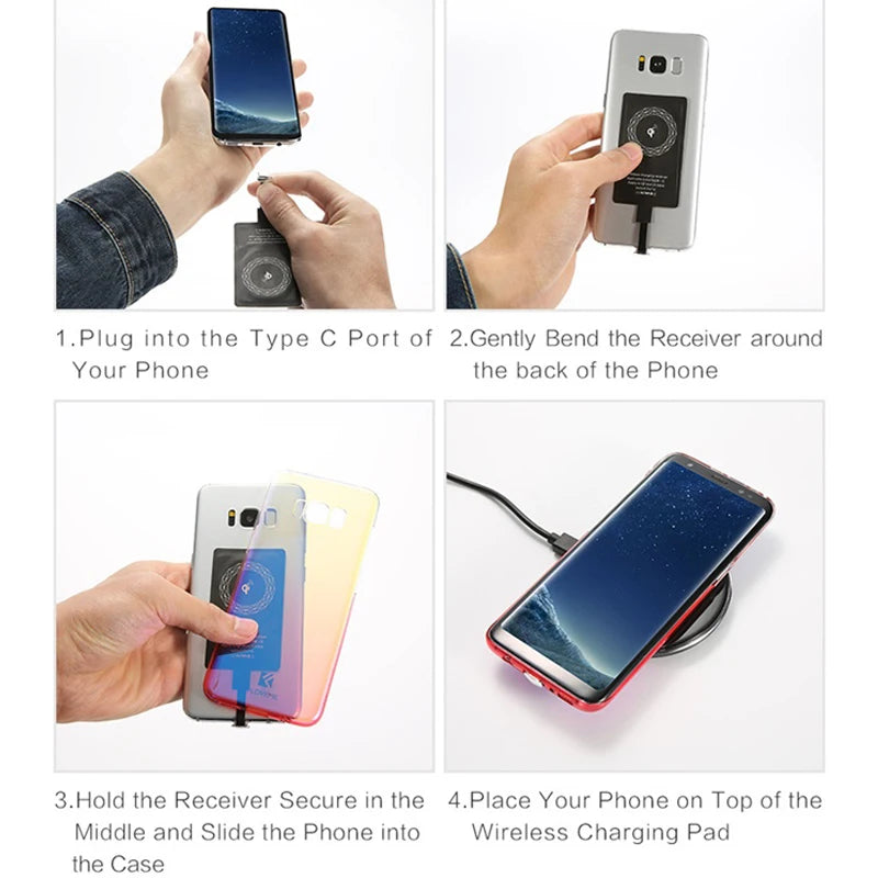 Wireless Charger Receiver Support Type C Micro USB Fast Wireless Charging Adapter For iPhone Ios Android phone Wireless Charge
