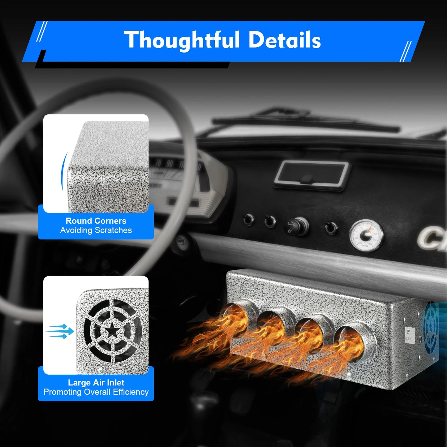12V Universal Car Heater, Portable 8A Auto Heater with 4 Hoses, Fast Heating On-board Heater, Car Accessories