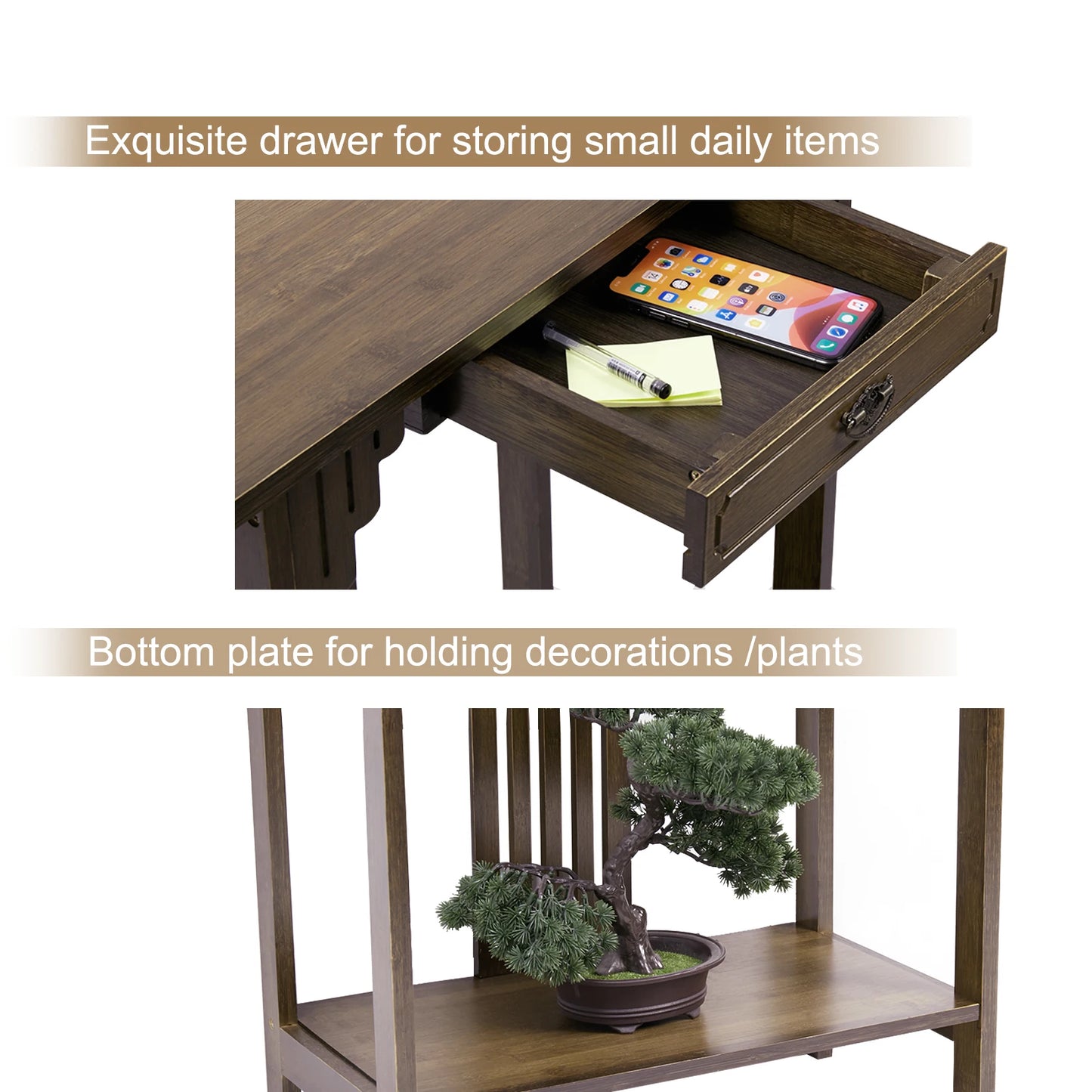 Chinese Style Hall Console Table Accent Table Entryway with Drawer Storage Shelf Wood Furniture