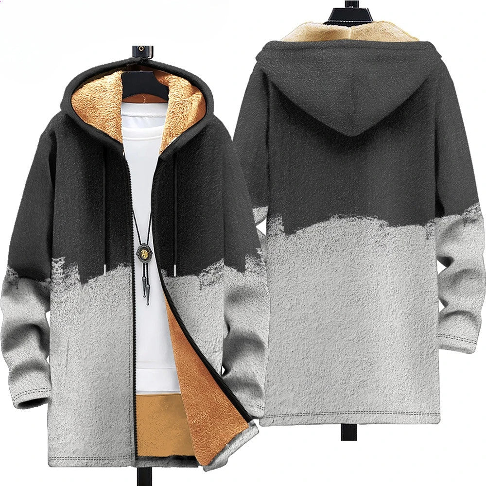 Men Cardigans Coats Black White Texture Printed Plush Thick Winter Abstract Art Graphics Jackets Casual Streetwear Clothing