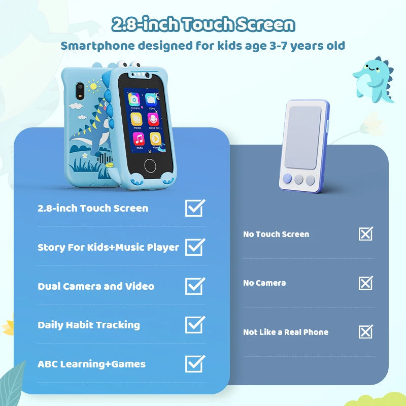 Kids Phone Gifts Toys for 3-12 Year Olds Toy Phone with Dual Camera MP3 Music Player Game Touchscreen Learning Toy Birthday Gift