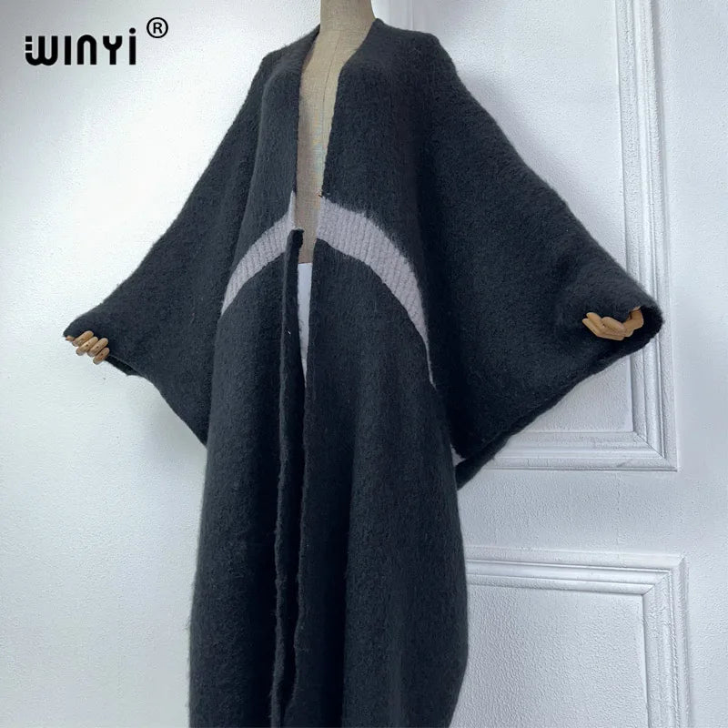 WINYI winter outfits for women Luxury Fur Neutral coat Thick comfortable Warm Solid color fashion coat poncho long down dress
