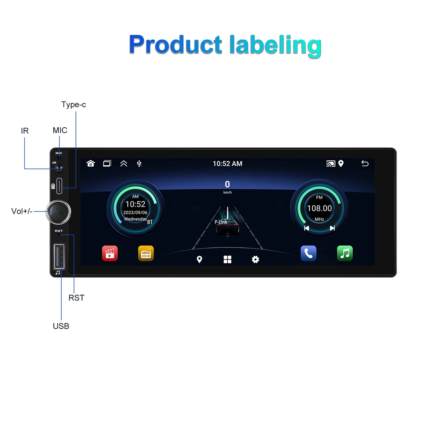 Hikity 2+64G Carplay Android 1din Car Radio Android Auto Stereo 6.86" GPS Navigation Player support FM WiFi USB Rear Camera