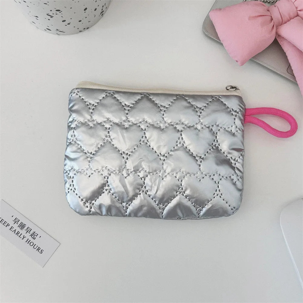 Silver Lingge Bow Pattern  Coin Purses Small Canvas Coin Wallet Lady Girls Earphone Coin Key Money Storage Bag Zipper Pouch