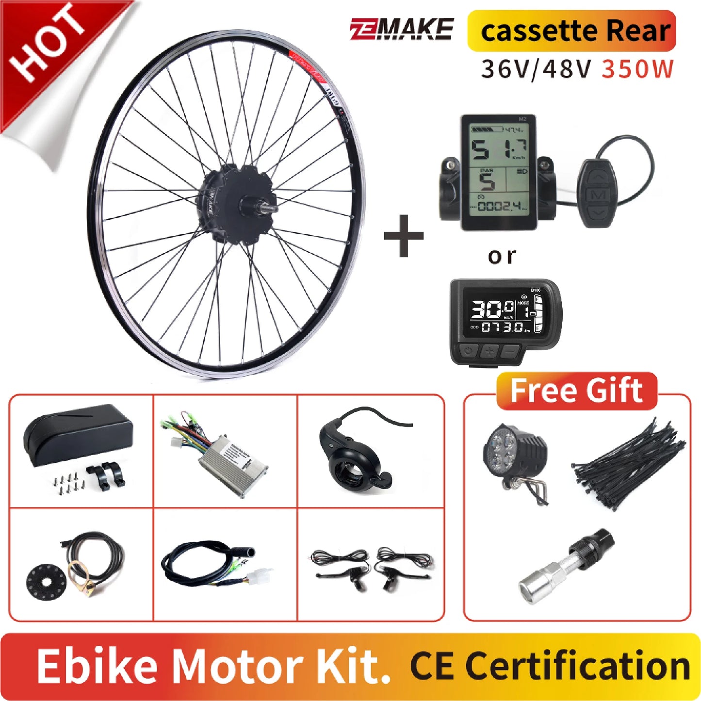 Ebike Motor Kit High Speed Brushless Gear Hub 36V 48V 350W 500W Electric Bike Conversion Front Cassette Rear With rim ZEMAKE