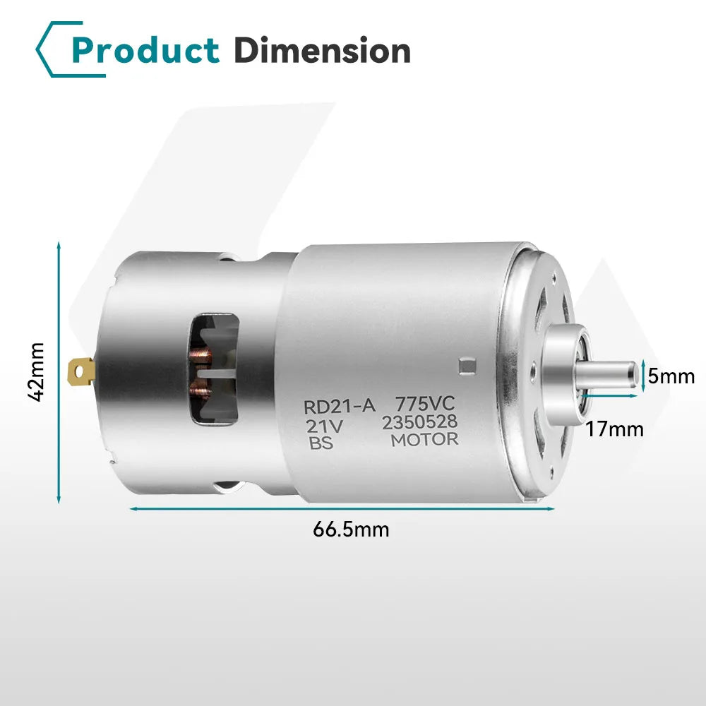 775 Motor 21V Motor sikat 15000-20000RPM, Bor dampak rantai gergaji listrik, pembersih vakum kunci Brushed