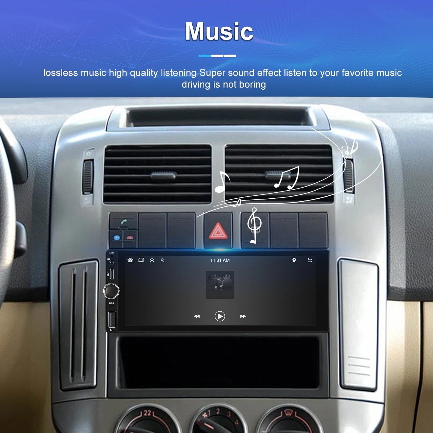 Hikity 2+64G Carplay Android 1din Car Radio Android Auto Stereo 6.86" GPS Navigation Player support FM WiFi USB Rear Camera