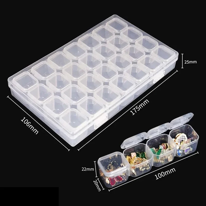 1PC 28/56Girds Clear Storage Box Square Compartment Organizers Plastic Storage Beads Jewelry Case Home Goods Storage Container
