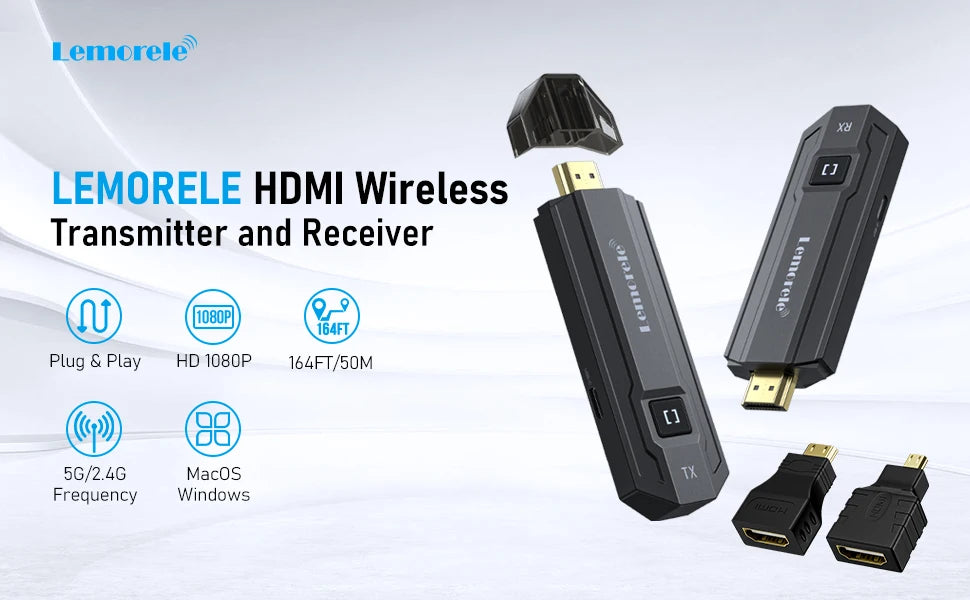Lemorele P20 50M HDMI Wireless Transmitter And Receiver Multiple to 1 Display For Camera Laptop PC To TV Monitor Projector