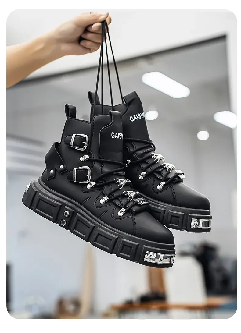 Boots For Man Fashion Rivet Leather Design Luxury Shoes Gothic Black Street Hip Hop punk Rock ankle boots Men Motorcycle shoes