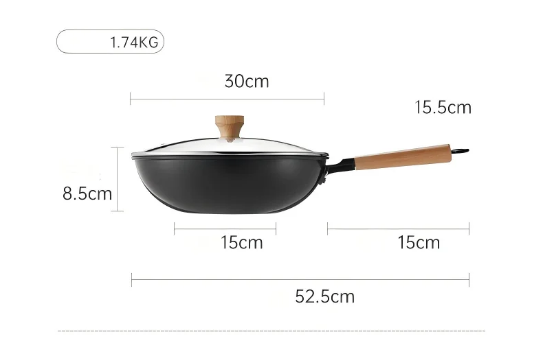 Cooker King Traditional Coating-Free Carbon Steel Wok, 30/32/34 cm Stir-Fry Pan for Gas & Induction Cooktops