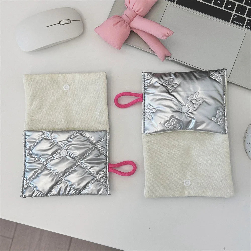 Silver Lingge Bow Pattern  Coin Purses Small Canvas Coin Wallet Lady Girls Earphone Coin Key Money Storage Bag Zipper Pouch