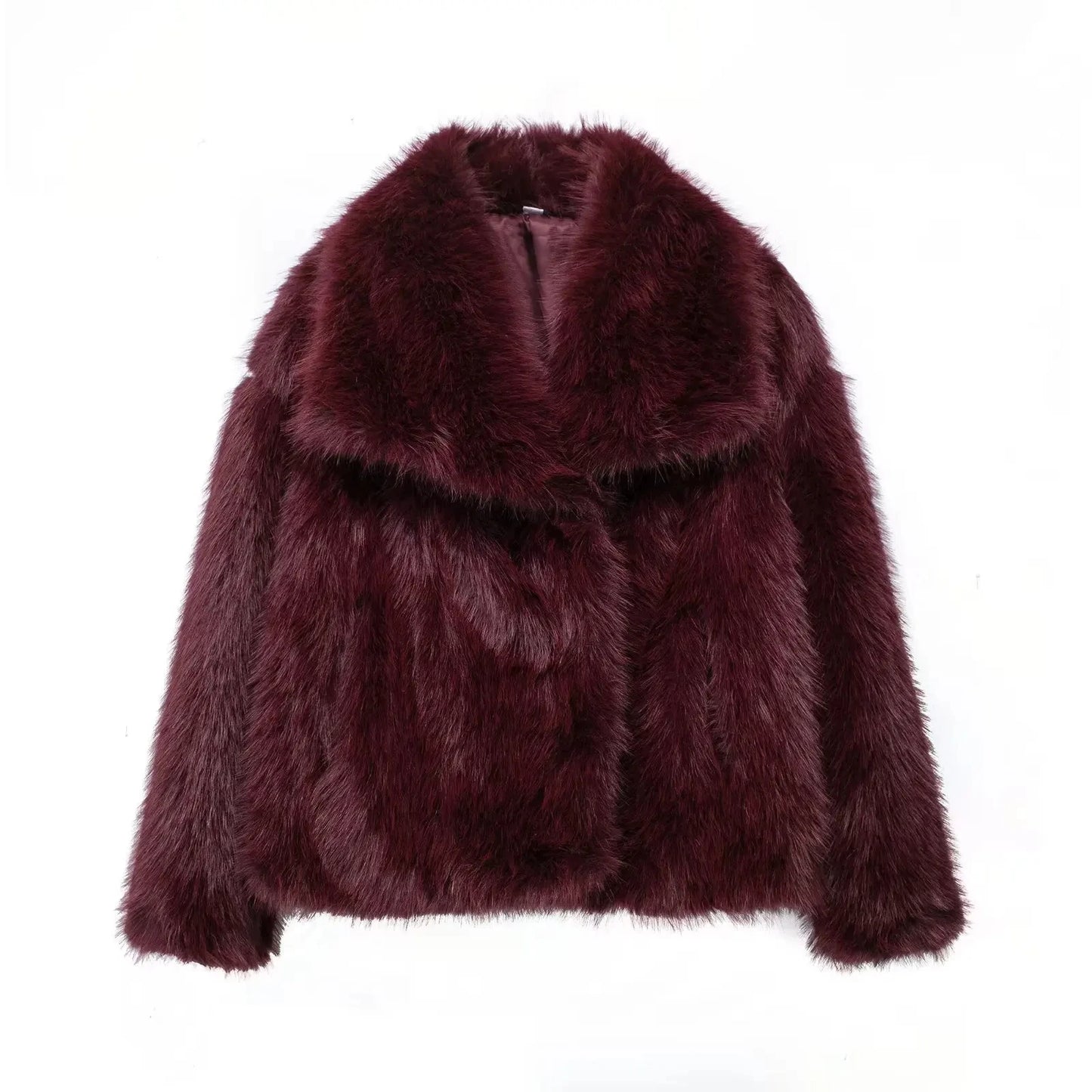 HH Winter Women Elegant Warm Plush Coat Turn-Down Collar Thick Cardigan Coat Female Pocket Long Sleeve Short Outerwear Mujer
