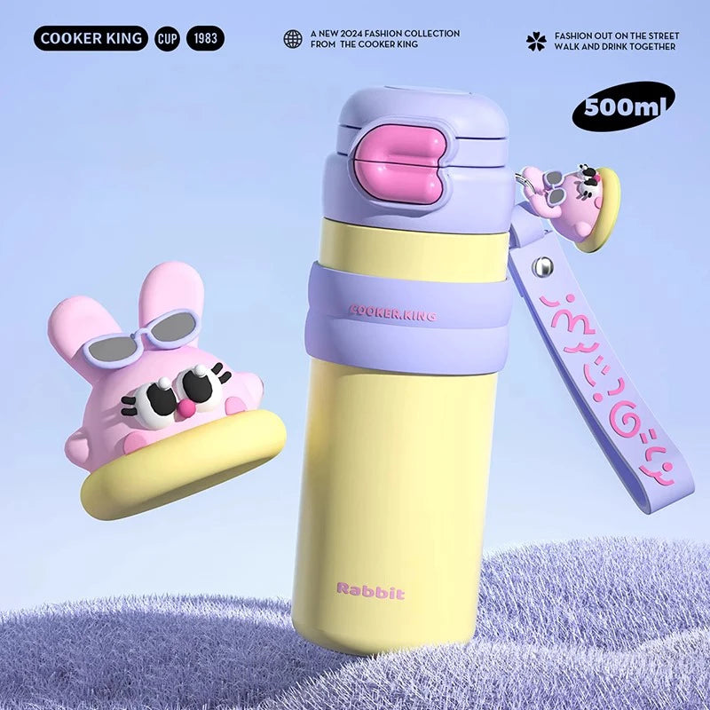 COOKER KinG in Stock 500ML Insulated Cup Stainless Steel Straw Cup for Children Leak-Proof Thermal Flask Portable Travel Tumbler