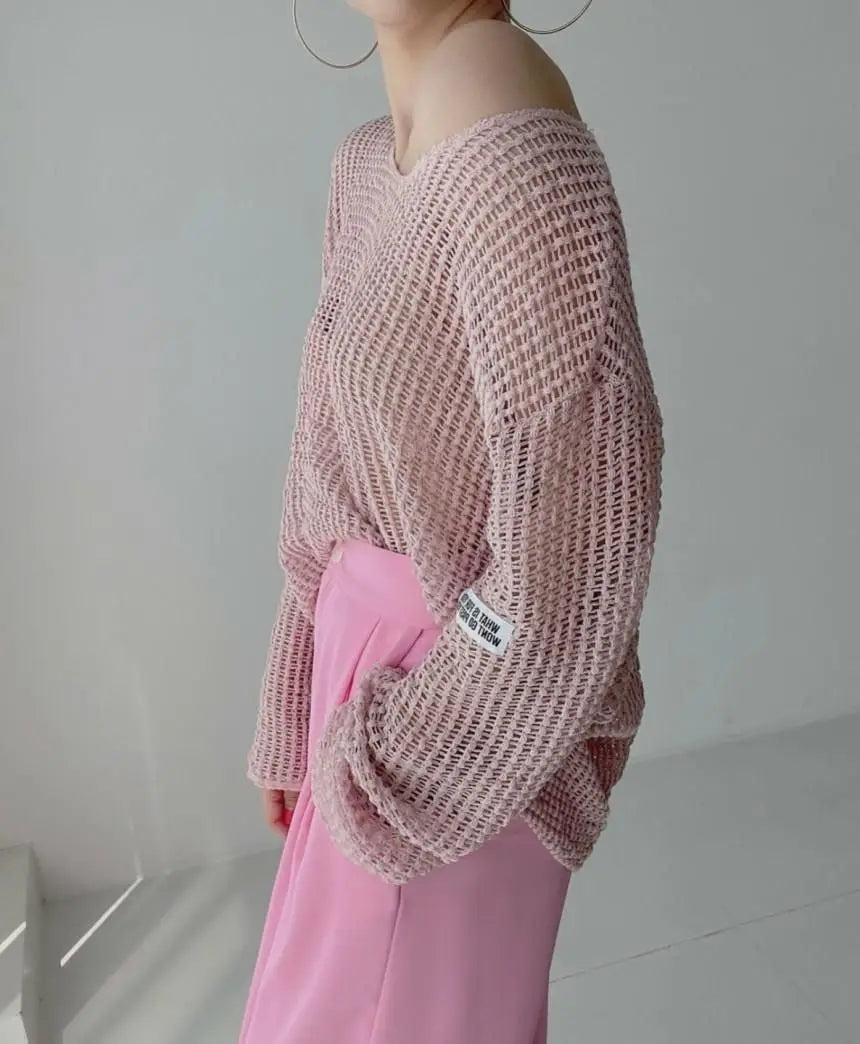 Hollow Out Pullovers Women Baggy O-neck Clothing Spring Casual Simple Elegant Vintage See-through Streetwear Lady Ulzzang Tender